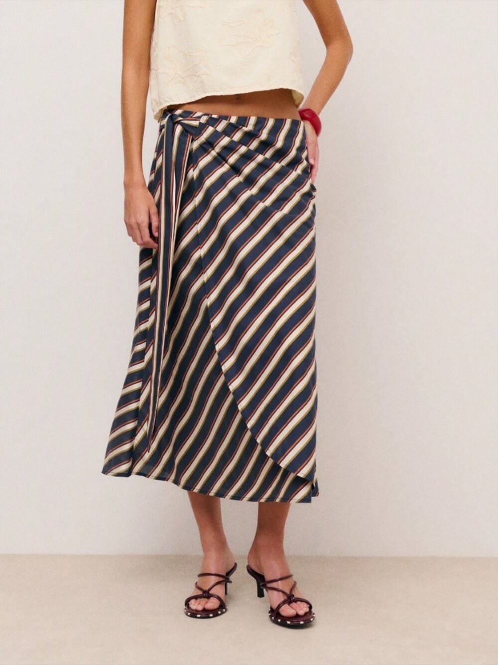 Multicolor Casual Women's Striped Wrap Midi Skirt - Picture 4 of 5